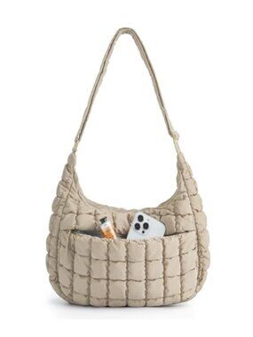 Quilted Puffy Crossbody Bag for Women, Adjustable Strap, Zipper Pocket,